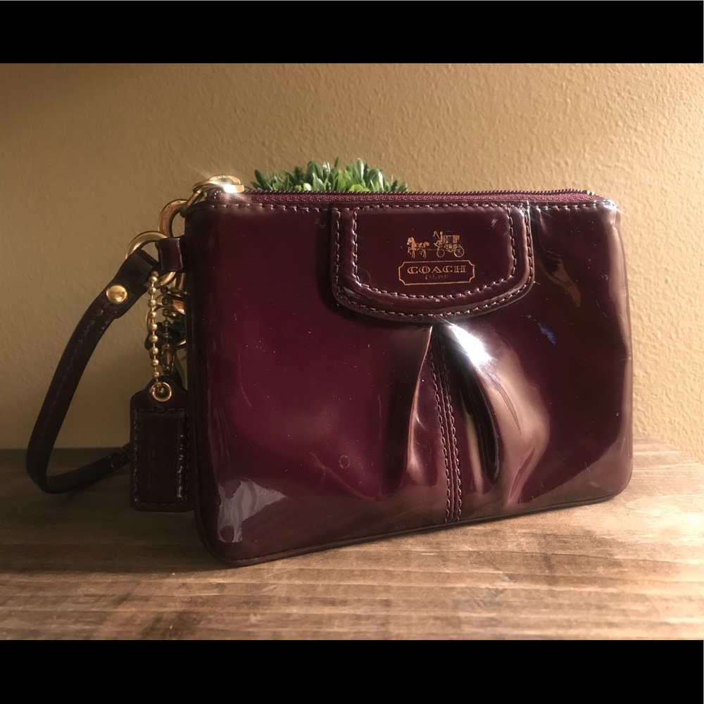 Coach Eggplant Purple Patent Wristlet Clutch Bag